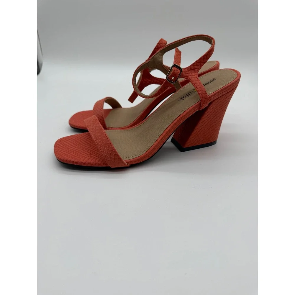 Seven Dials Carina Mango Orange Snakeskin Embossed Block Heel Sandals Size 7M